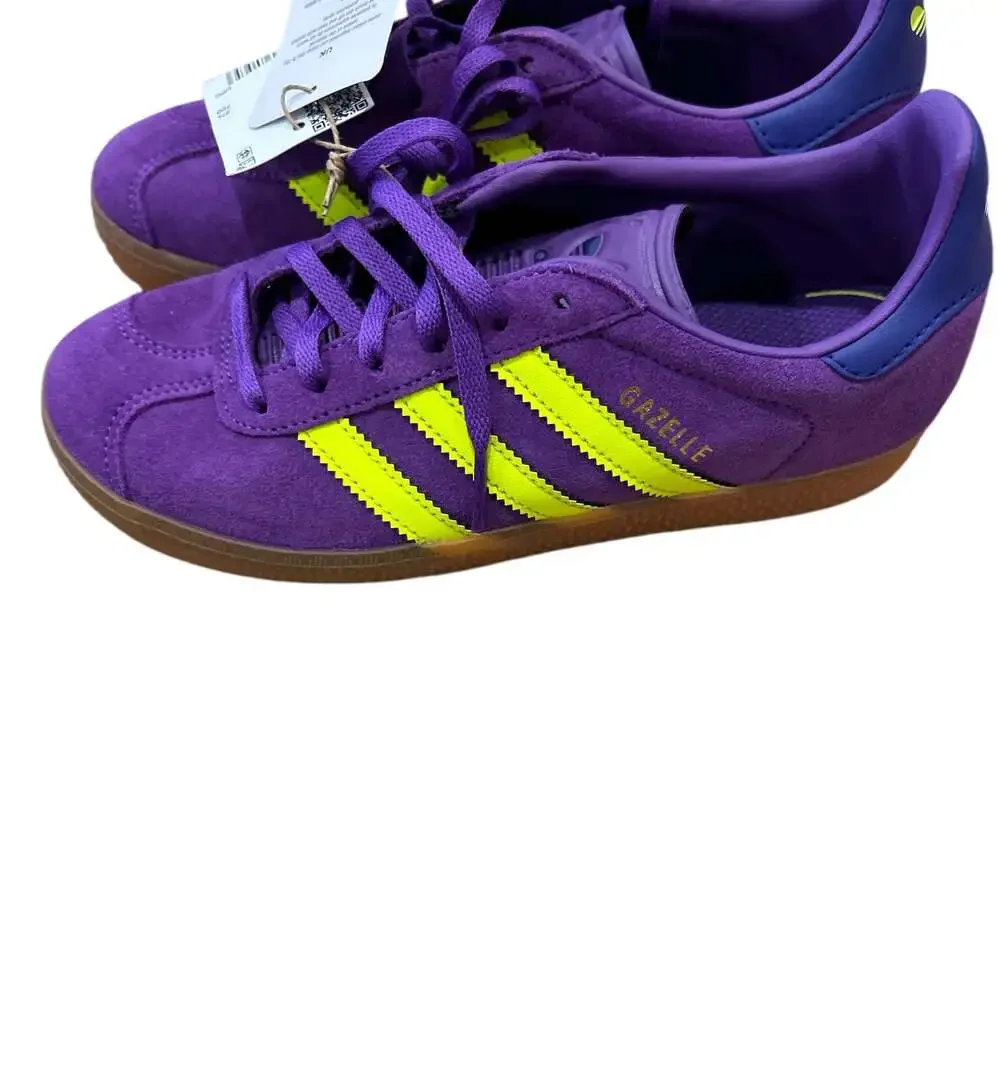 adidas Kids Purple Sneakers with Neon Yellow Stripes